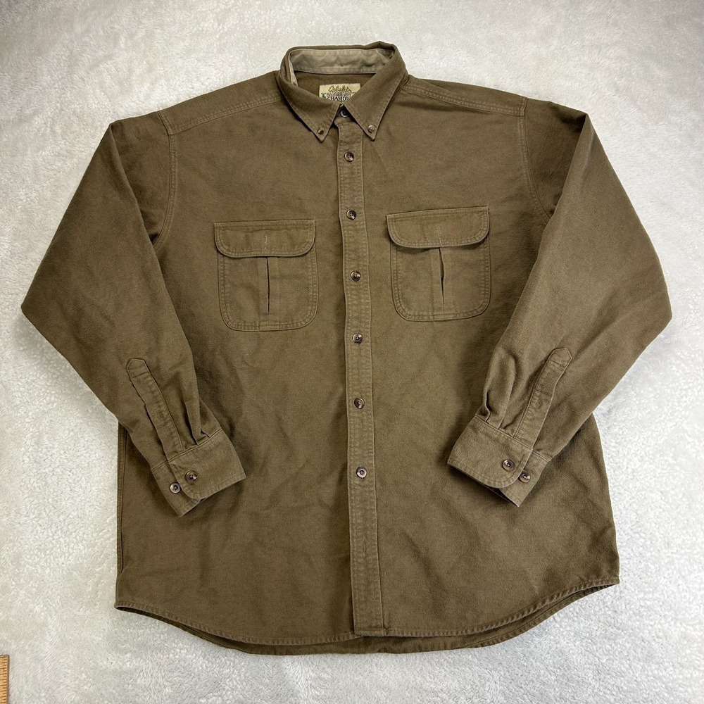 Cabela's Deerskin Soft Chamois Button Down Shirt Mens L Tall Brown Long Sleeve